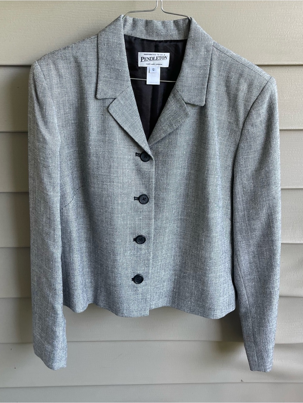 Pendleton Women Grey Wool Silk Blend 4-Button Blazer Suit Jacket Sz 12 Career
